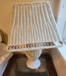 Darling Vintage White Wicker Table Lamp And Shade, Retro Rattan, Tested