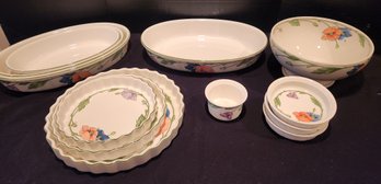 12 Pcs Villeroy & Boch 'amapola' Pattern Serving Dishes, Fluted Quiche, Oval Bakeware