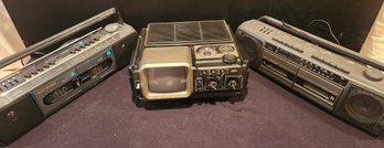 3 Vintage Electronics: Sears Go Anywhere TV Radio, Sanyo & Magnavox Dual Cassette Players Recorders