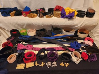 95 Women's Fashion Belts, Buckles, Leather, Canvas, Cloth, Plastic, Elastic, Some Vintage, Bling