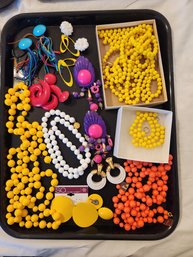 Costume Jewelry Lot #4 - Yellow, Colorful, Beads, Necklaces, Earrings, Some Vintage