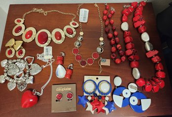 Costume Jewelry Lot #10: Red, White And Blue