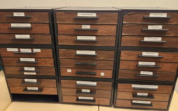 27 Filing Drawers, Organizers, Office, 9 Sets Of Three, Vintage