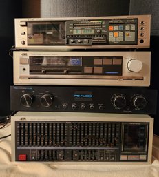 4 Stereo Components - JVC Amplifier, Equalizer, TEAC Cassette Deck, PS Integrated, Electronics Audio Equipment