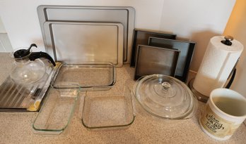 Baking, Cooking - Cookie Sheets, Pyrex Dishes, Paper Towel Dispenser, Kitchen Aid, Caphalon