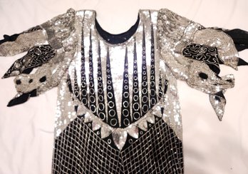 Stunning 1950's/60's Couture Sequin Evening Wear Gown, Vintage Women's Clothing, Silver, Black