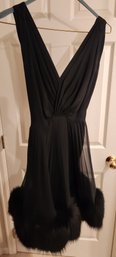 Women's Couture Black Cocktail Dress, LBD, Sleeveless, Faux Fur, Vintage Clothing