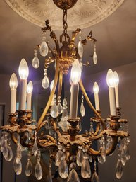 Stunning Vintage Ceiling Mount Crystal & Brass Chandelier, 9 Arms, With Medallion- Tested