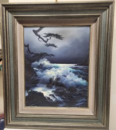Rosemary Miner Original Oil On Canvas, 16' X 20', Signed 'pebble Beach Moonlight', Fine Art Painting