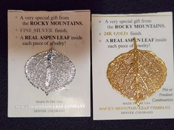 24k Gold Dipped And Silver Aspen Leaf, Colorado, Still In Packaging