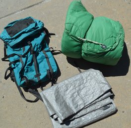 Backpack, Sleeping Bag, Tarp, Camping