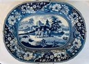 Large Antique Blue And White Platter With Repair