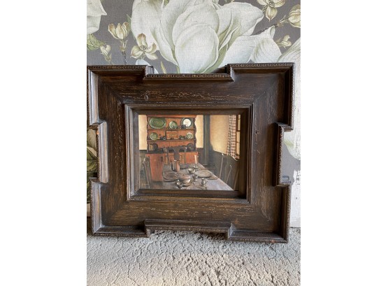 Oil On Wood Painting Of Historic Kitchen In Fancy Frame