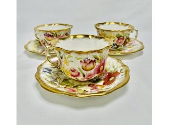 3 Hammersley Teacups & Saucers With Extra Saucer