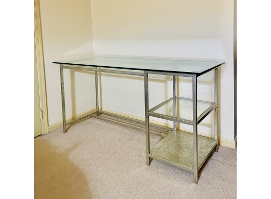 Desk, Contemporary With Metal Frame And Glass Top