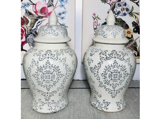 Ceramic White Jars, Pair