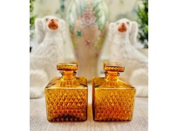 Pair Of Amber Glass Decanters