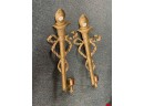 Pair Of Large Lacquered Brass Candle Sconces