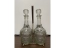 Vintage Pair Of English Decanters With Silver Plated Caddy And Tags