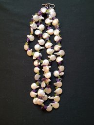 Cultured Coin Shaped Pearls With Amethyst & Peridot Necklace (Authentic)