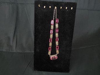 Pink Crystal Art Deco Necklace