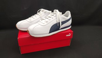 New In Box Puma Turin Leather Sneakers In White-Peacoat