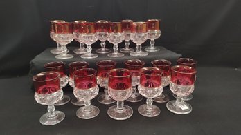 Vintage Indiana Glass Ruby Red Top King's Thumbprint Goblets