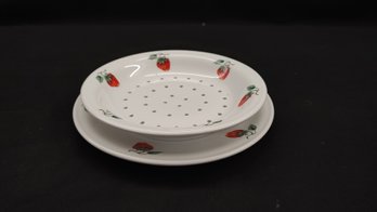 Apilco Strawberry Porcelain Strainer And Plate