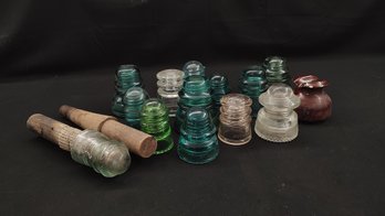 Glass Insulators And Wooden Mounting Pins