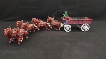 Cast Iron Horse And Beer Cart Figure