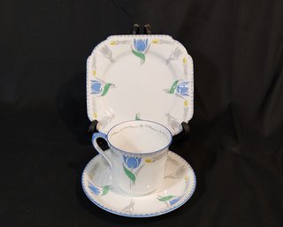 Vintage Shelley Blue White Tulip Vincent Porcelain Teacup Set