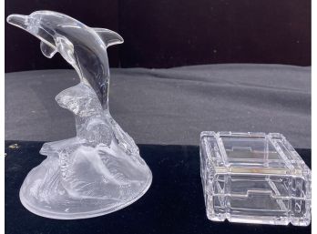 A Crystal Dolphin Figurine And A Small Glass Box