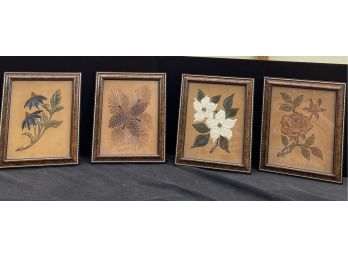 4 Framed Tooled Leather Pictures