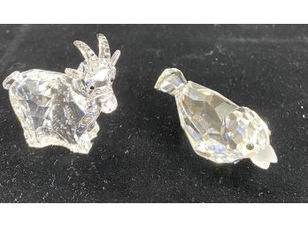 Two Swarovski Miniature Figurines Goat And Bird