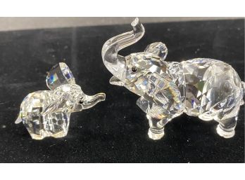 2 Swarovski Crystal Elephant Figurines