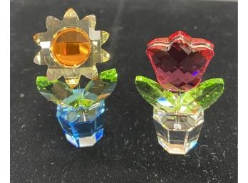 Swarovski Crystal Miniature Tulip And Sunflower Figurine