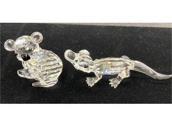 2 Small Swarovski Crystal Figurines Alligator And Koala