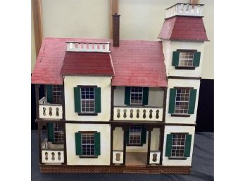 Vintage Wood Doll House With Plastic Furniture