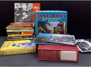 Vintage Books, 45 Records, Post Cards, And Black And White Photos