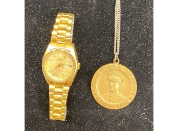 Victory Garden Medal And Gold Tone Seiko Ladies Watch