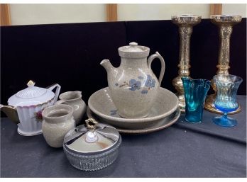 5 Pieces Of Matching Pottery And Other Decor Items