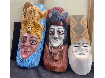 3 Hand Carved Folk Craft Masks