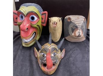 4 Wood Carved Folk Masks