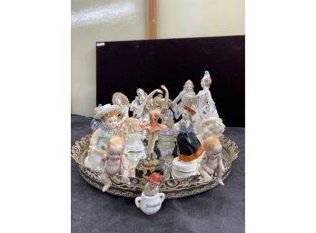 Dressing Table Mirror And Assorted Figurines
