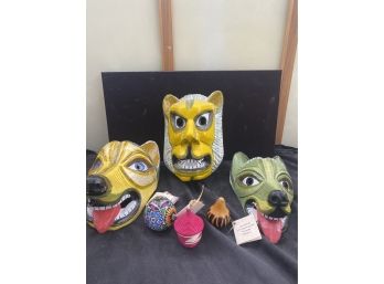 3 Heavy Hand Carved Wood Masks