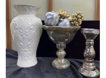 Large Lenox Vase, Fruit Bowl, And Candlestick