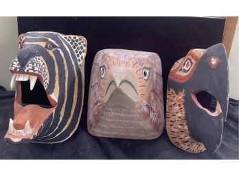 3 Hand Carved Wood Masks