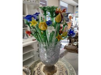 Stunning Hand Blown Glass Flower Display With Vase