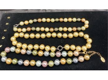 An Assortment Of Colored Shell Pearl Costume Jewelry Necklaces