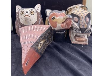4 Carved Wood Folk Masks
